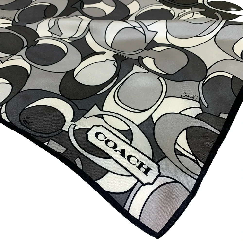 COACH Vintage 27" Square Silk Scarf Tonal Gray OPTIC Signature Pattern - Picture 8 of 10